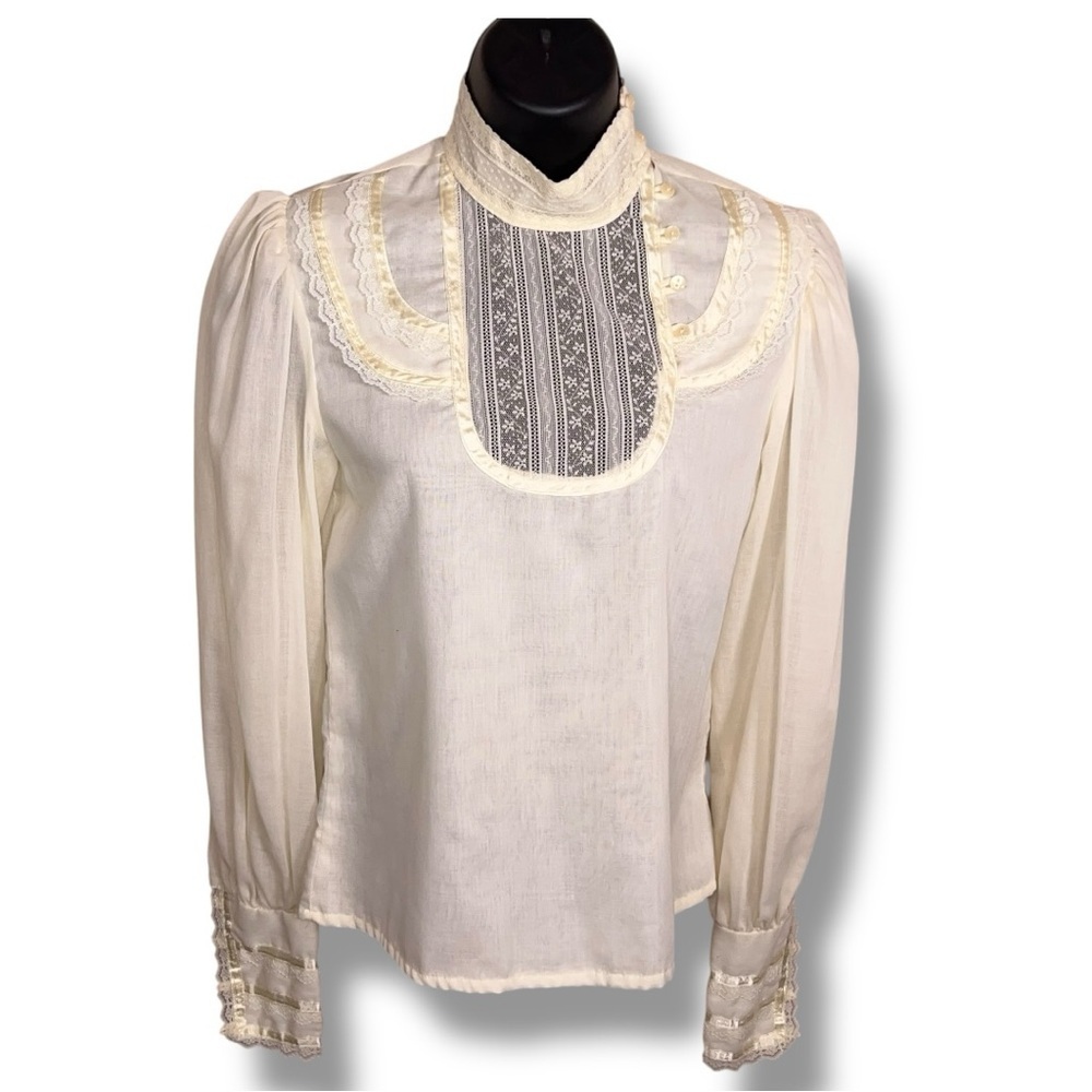 Vintage 1970s Jessica’s Gunnies Ivory Cream Blouse Long Sleeve Victorian XS